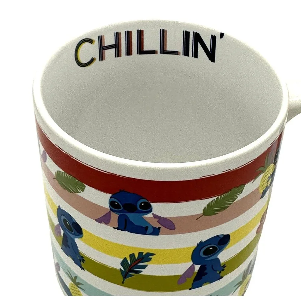 Disney Stitch Oversized "Chillin" Mug- Rainbow Stripes/Pineapples- New - Picture 2 of 5